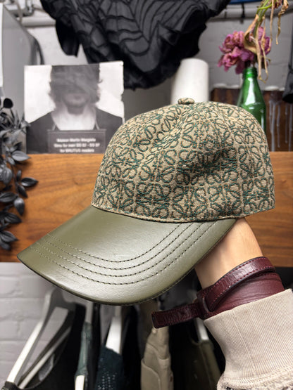 Loewe Green ‘Anagram’ Monogram Green Canvas/Leather Strap-Back Baseball Cap