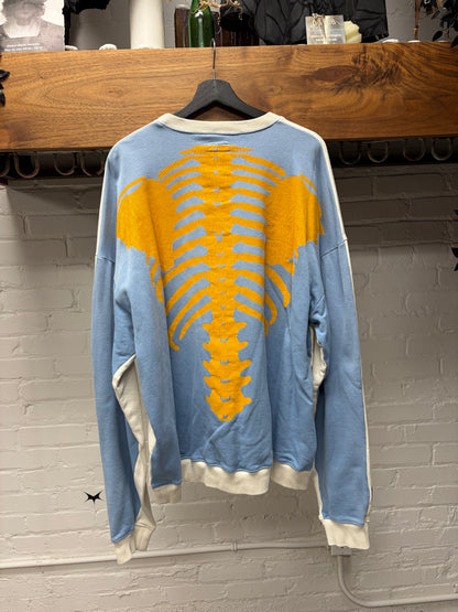 Kapital ‘Bone’ Sun Faded Blue/Yellow Split Cotton Sweatshirt