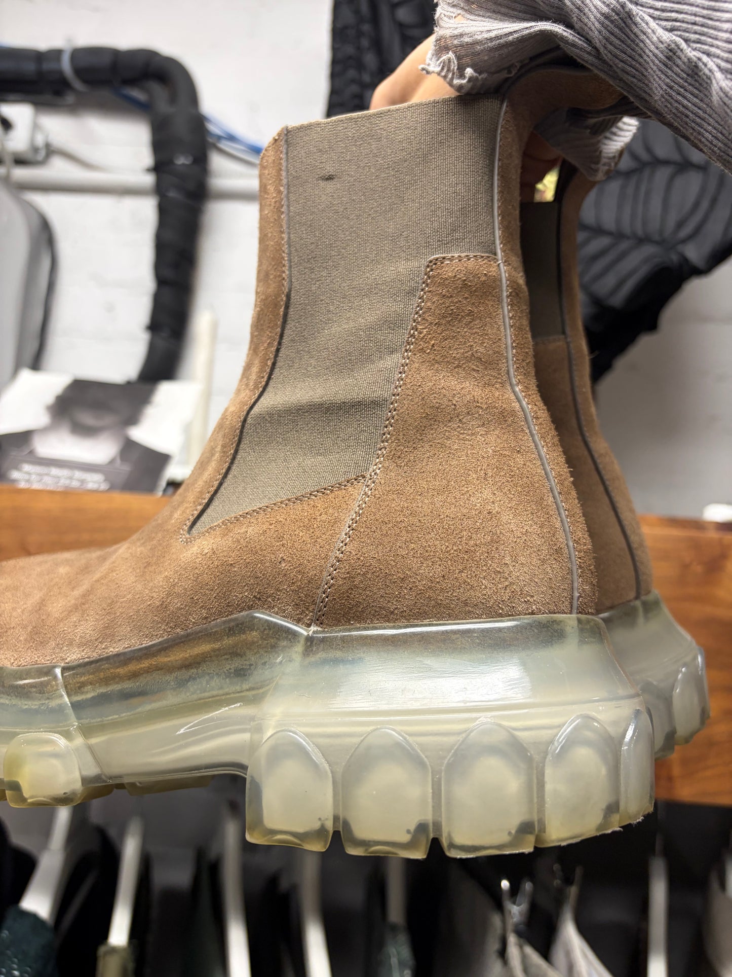 Rick Owens ‘Beatle Bozo’ Dust Suede Translucent Sole Tractor Boots