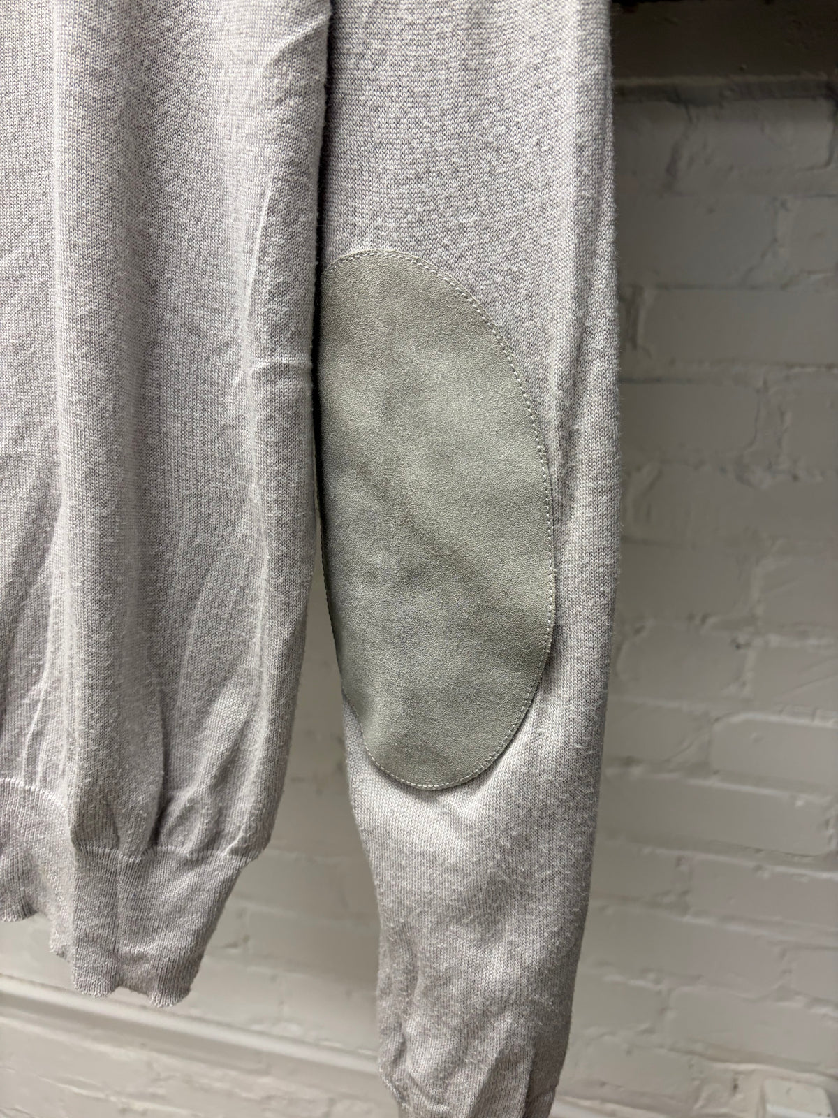 SS2020 Maison Margiela Grey Wool Knit Sweater with Suede Elbow Patches
