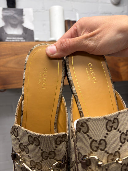 Gucci by Demna Brown Canvas Monogram ‘Princeton’ Horsebit Mules