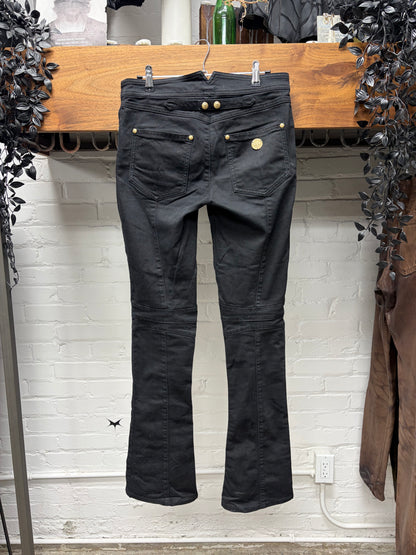 Balmain ‘Buckle-Back’ Flared Leg Black Skinny Biker Denim