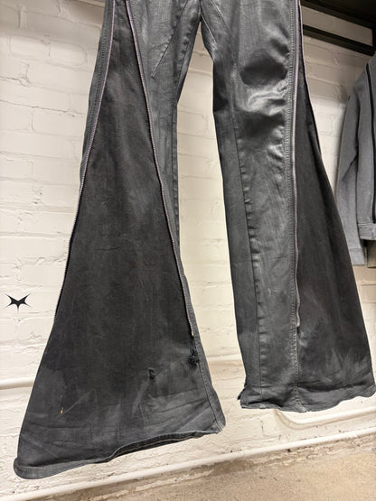 Rick Owens ‘Bolans Banana Cut’ Waxed Black Flared Leg Denim