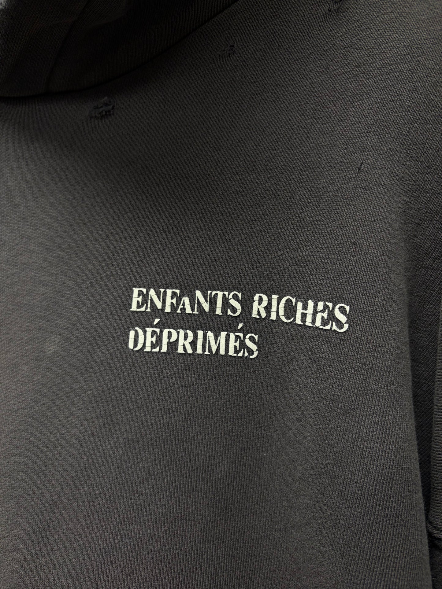 Enfants Riches Deprimes Washed Grey Thermal Lined Logo Hoodie