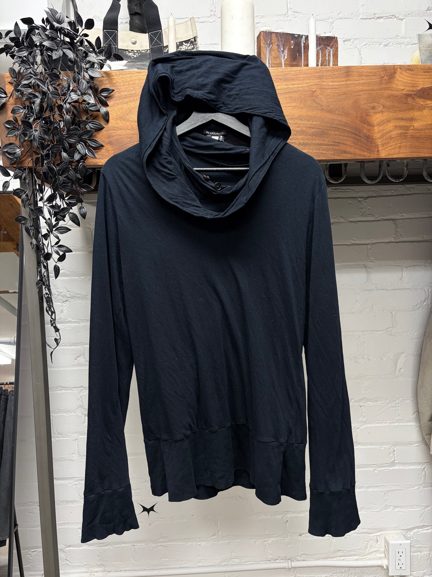 Ann Demeulemeester Double Layered Cotton ‘Button’ Hoodie