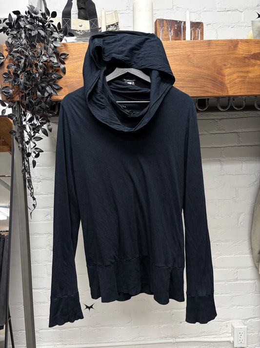 Ann Demeulemeester Double Layered Cotton ‘Button’ Hoodie