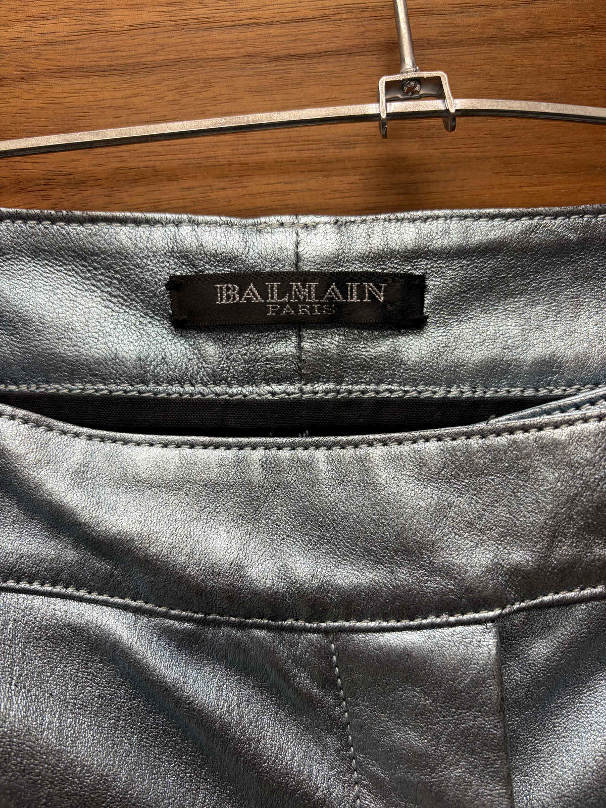SS2011 Balmain ‘Metallic’ Ice Blue Lambskin Biker Skinny Leather Pants