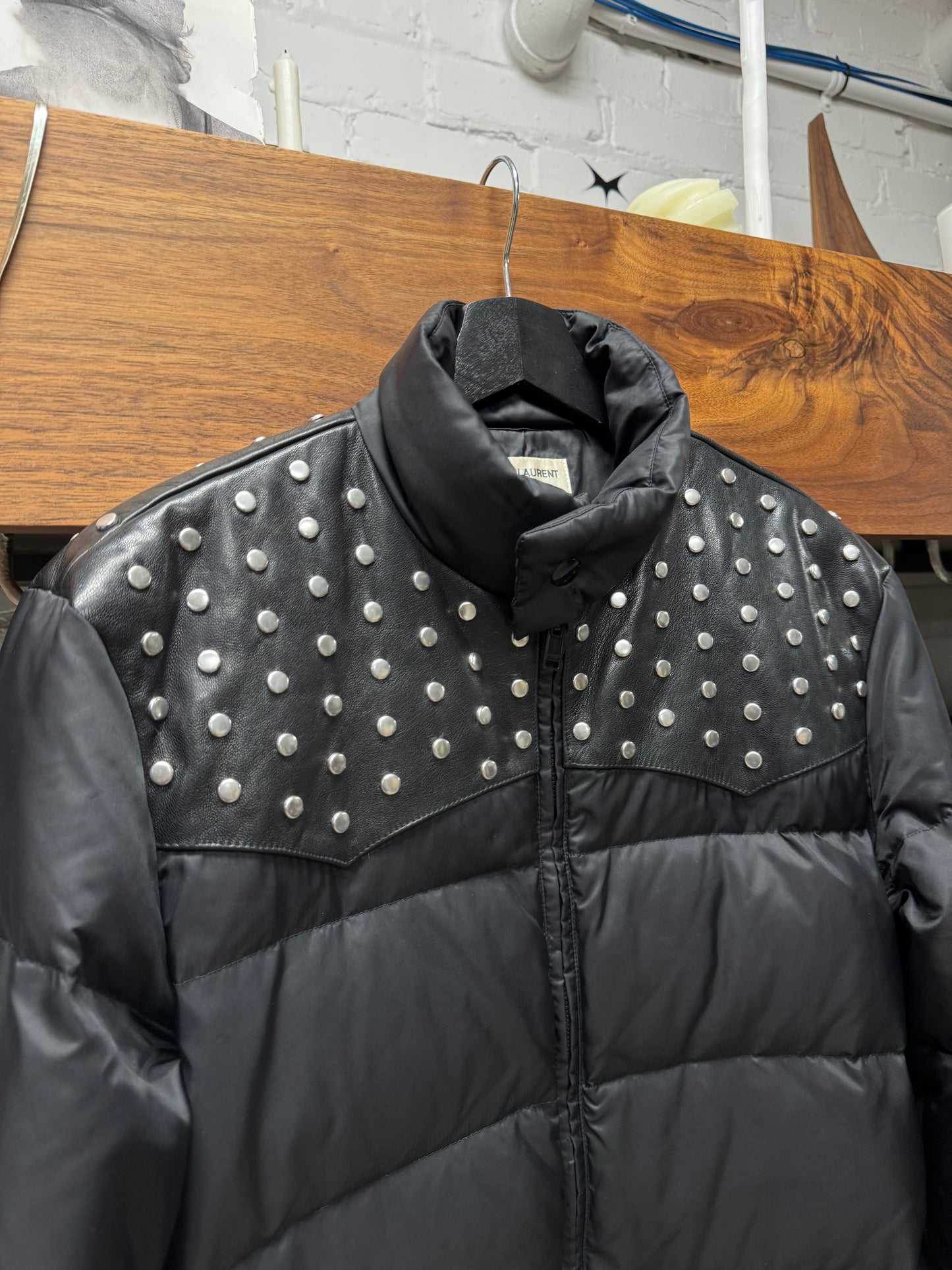 AW2014 Saint Laurent by Hedi Slimane Studded Leather Puffer Jacket