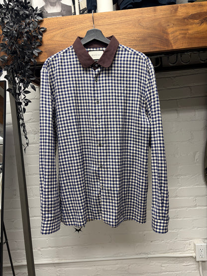 Gucci Gingham Plaid Shirt with Chocolate Brown Cotton Collar