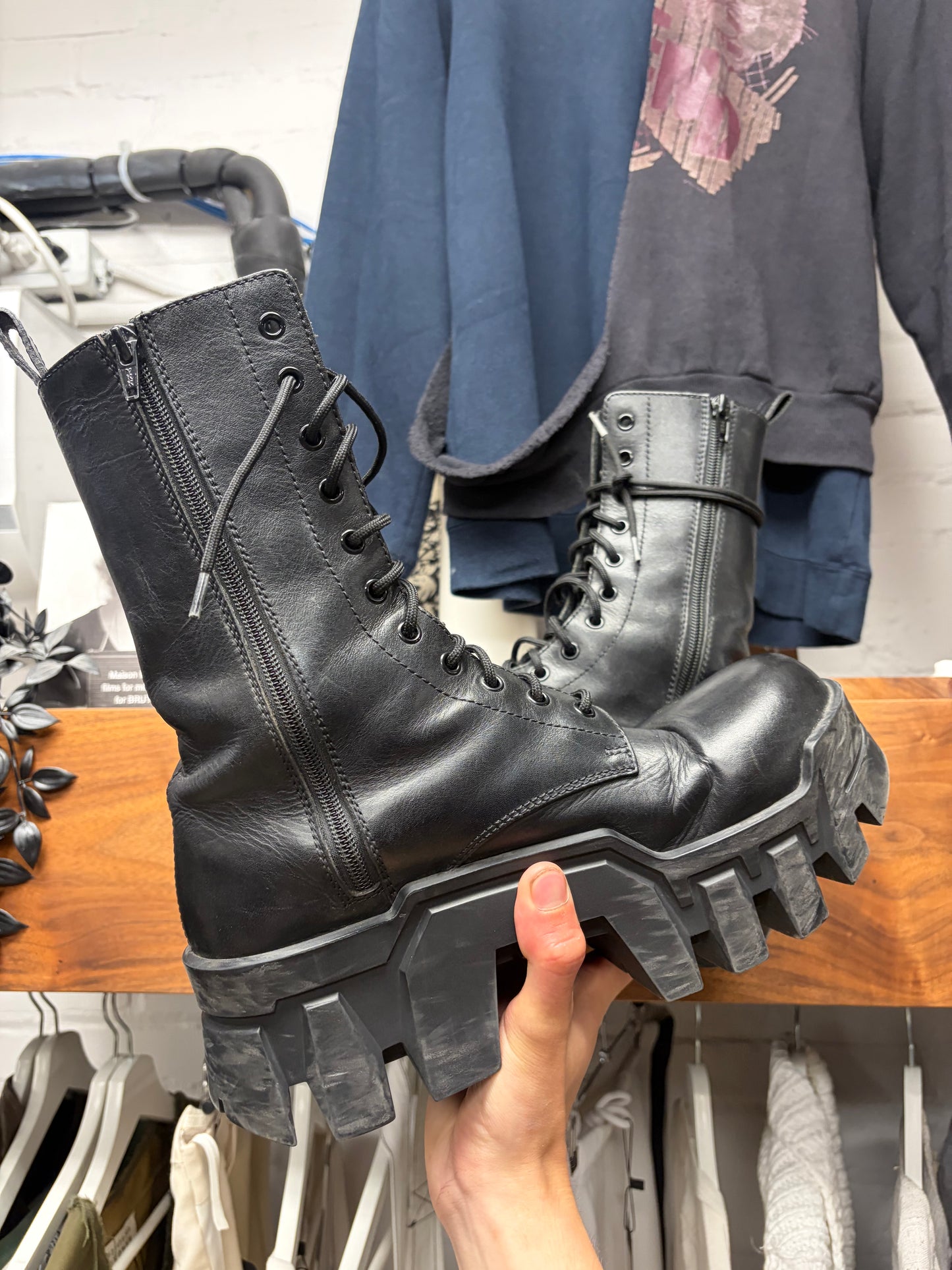 Balenciaga ‘Bulldozer’ Black Leather Platform Sole Combat Boots