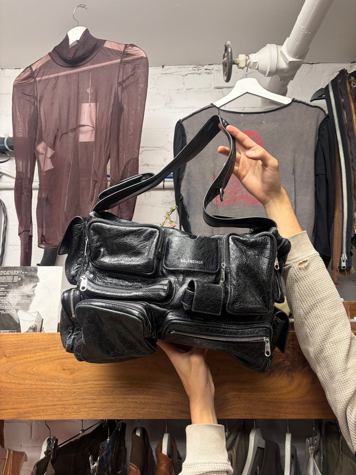Balenciaga ‘Superbusy’ Black Leather Cargo Bag