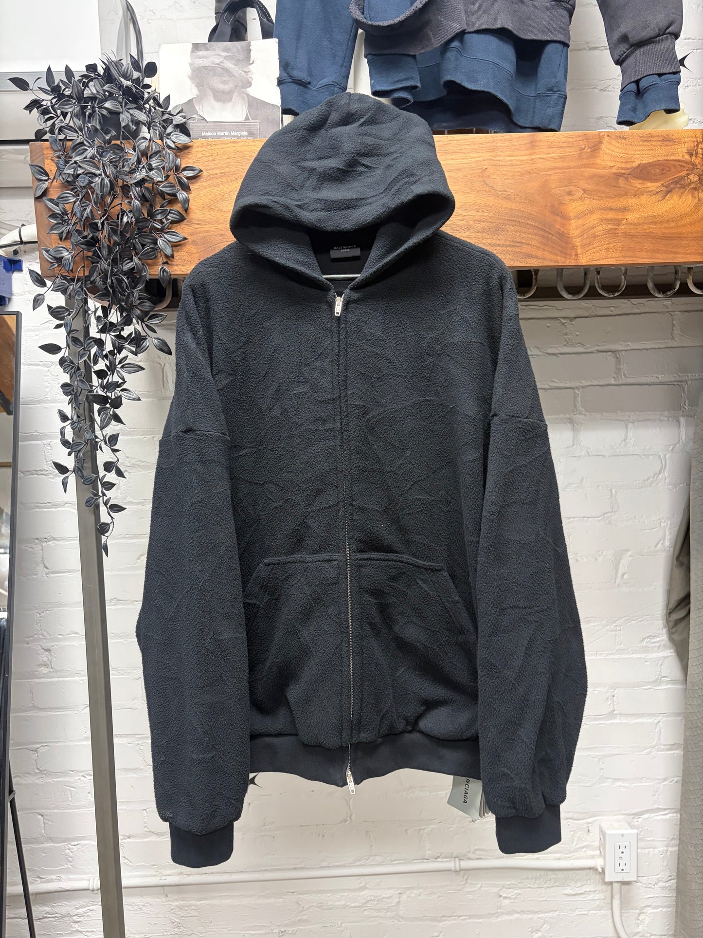 AW2024 Balenciaga ‘Pigelle’ Black Oversized Fleece Zip-Up Hoodie