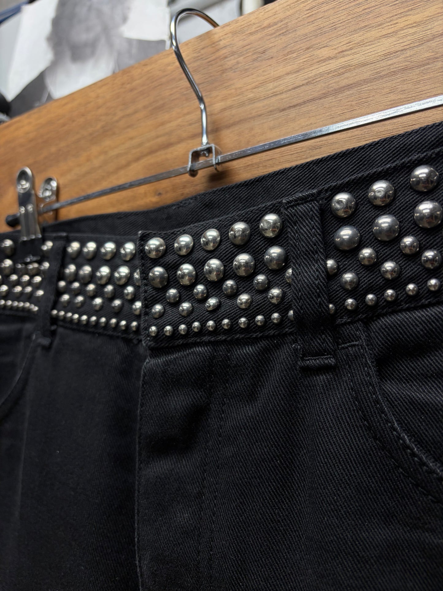 2011 Prada ‘Studded Waistband’ Silver Detailed Black Skinny Jeans