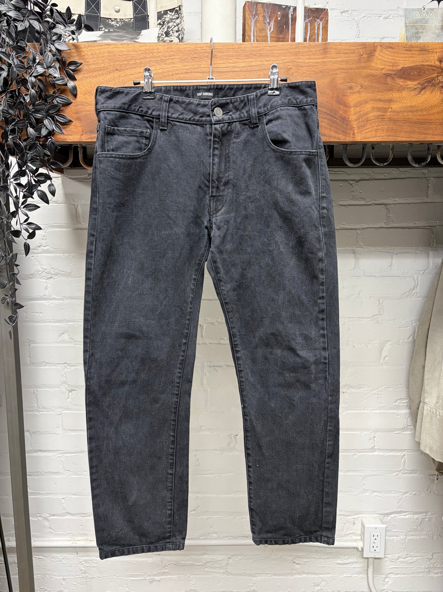 Raf Simons Orange ‘RS Patch’ Black Slim Cut Denim