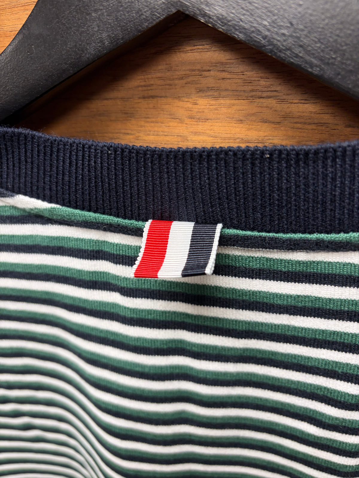 Thom Browne Green/White Patch Logo ‘Ringer’ Short Sleeve Shirt