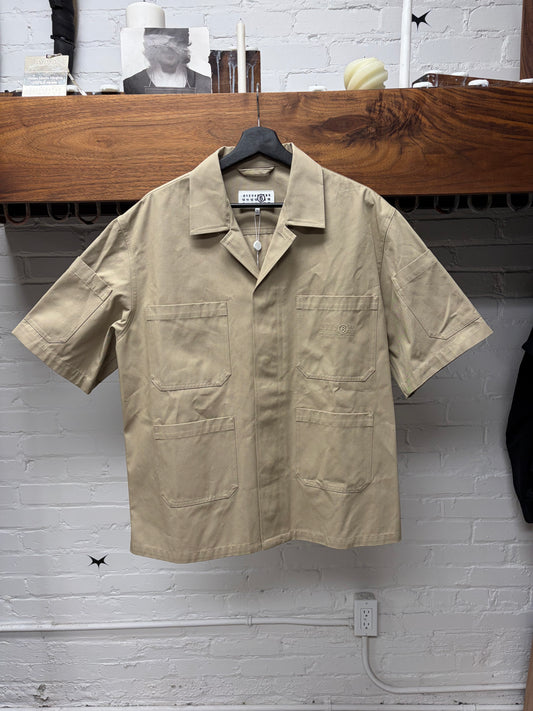 Maison Margiela Gabardine Embroidered Logo Collared Shirt