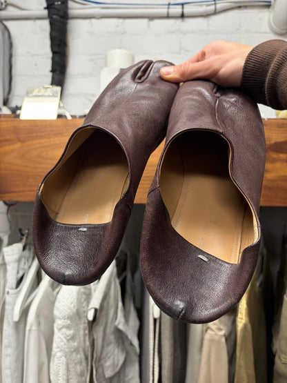 Maison Margiela ‘Tabi’ Split Toe Brown Leather Mule/Loafers