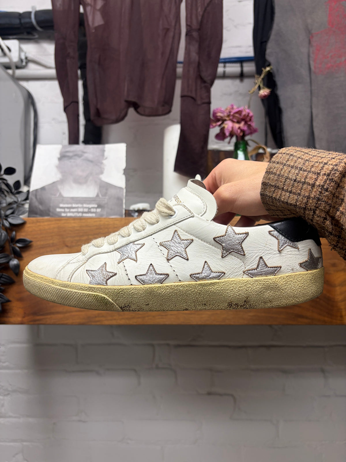 Saint Laurent ‘SL/06’ Court Star Patch Silver/White Leather Low Top Leather Sneakers