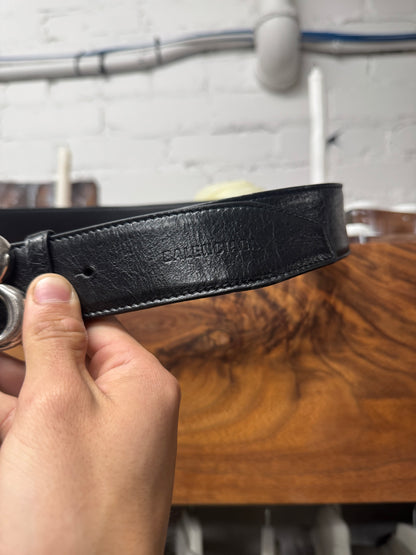 Balenciaga Silver ‘BB Interlock Logo’ Black Leather Belt