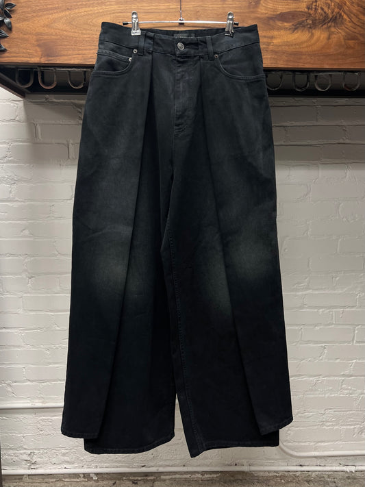 AW23 Balenciaga Double Layered Black Wide Cut Denim