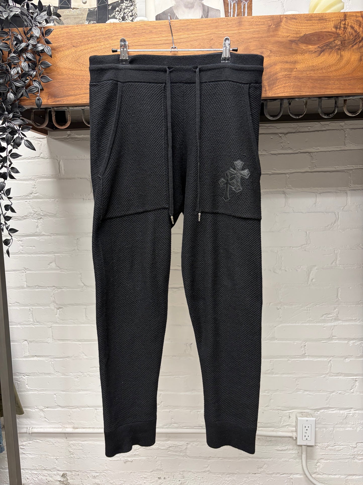 Chrome Hearts Cashmere Leather Cross Patch Sweatpants