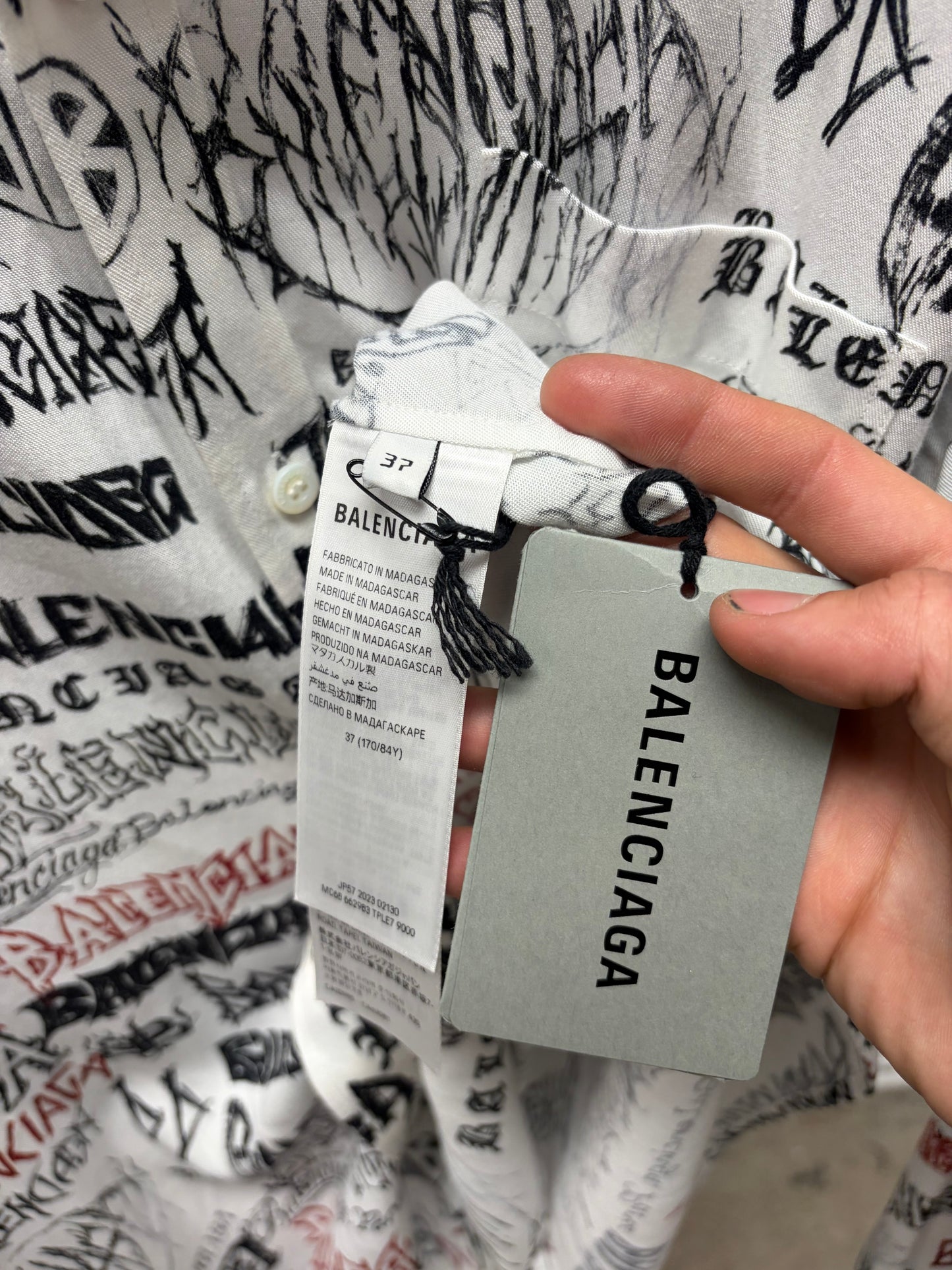 2023 Balenciaga ‘DIY Metal Logo’ White Pyjama Button Up Shirt