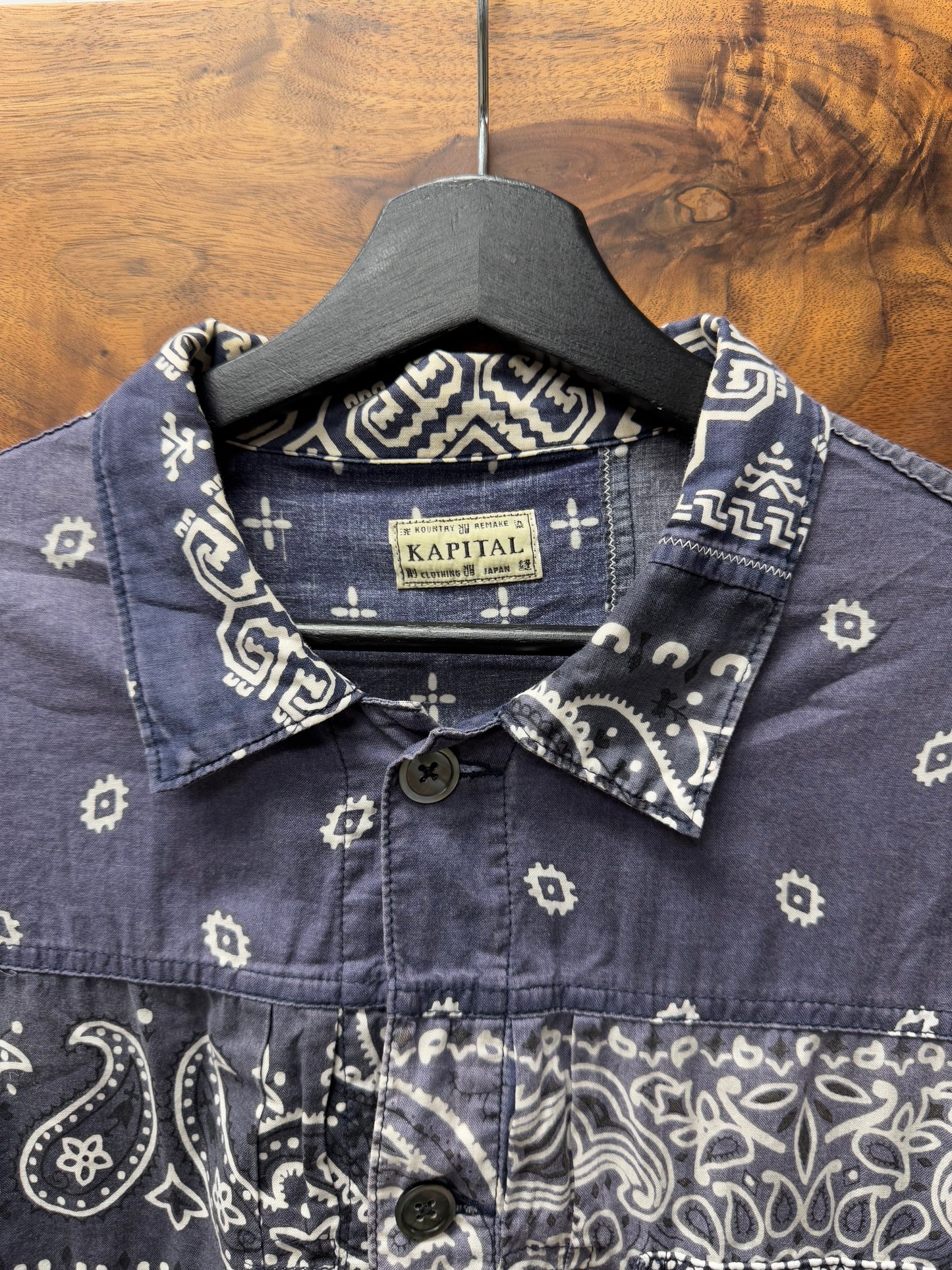 Kapital Blue Paisley Bandanna Patch Buckle-Back Trucker Jacket