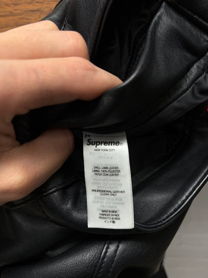 AW2023 Supreme Black Leather Double Knee Carpenter Pants