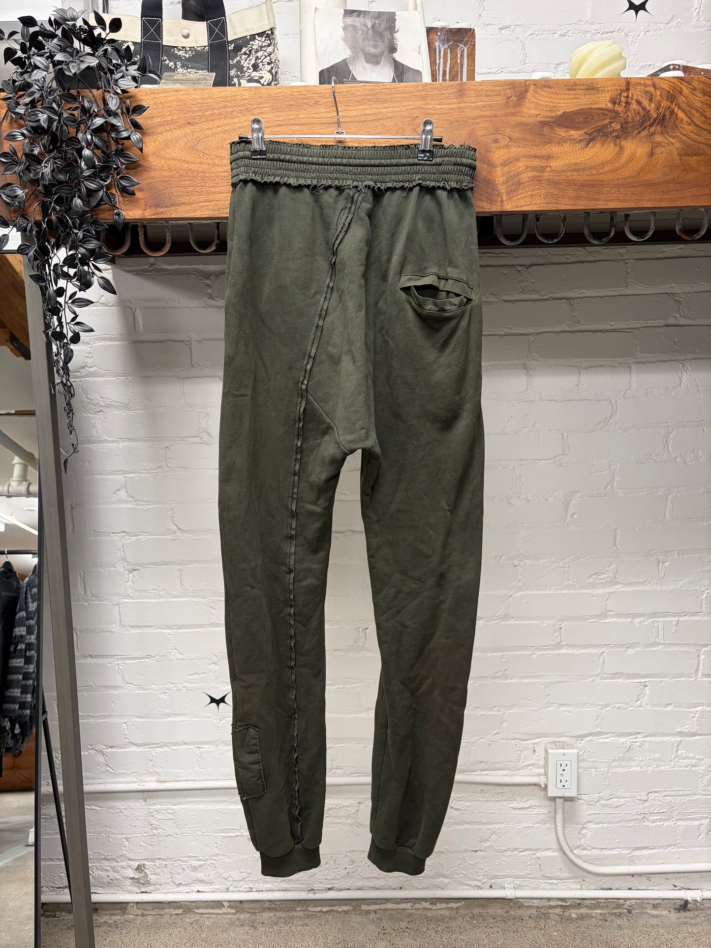 Damir Doma Asymmetric Seam Dark Green Raw Hem Sweatpants