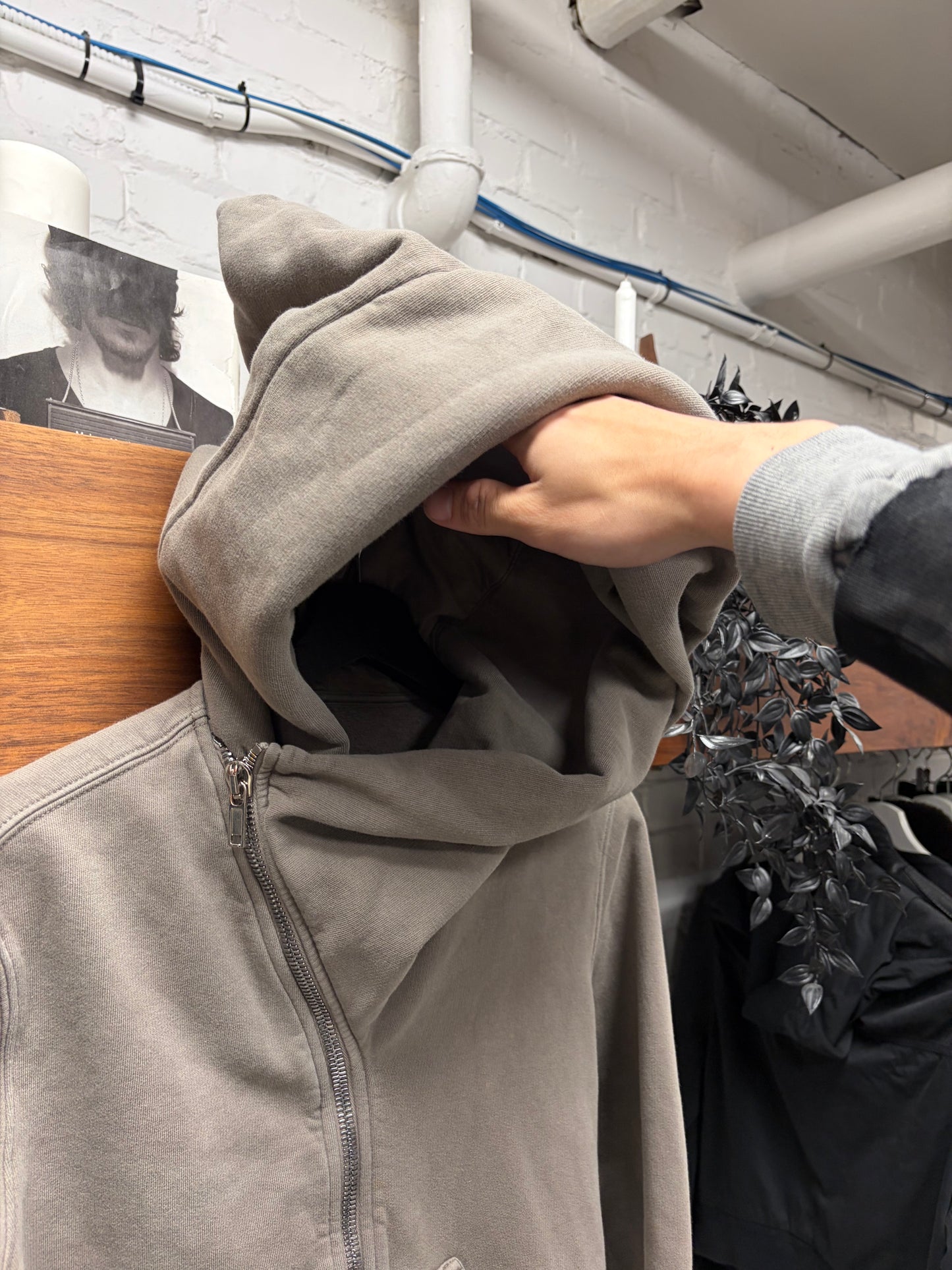 Rick Owens ‘Mountain’ Dust Brown High Neck Zip-Up Hoodie