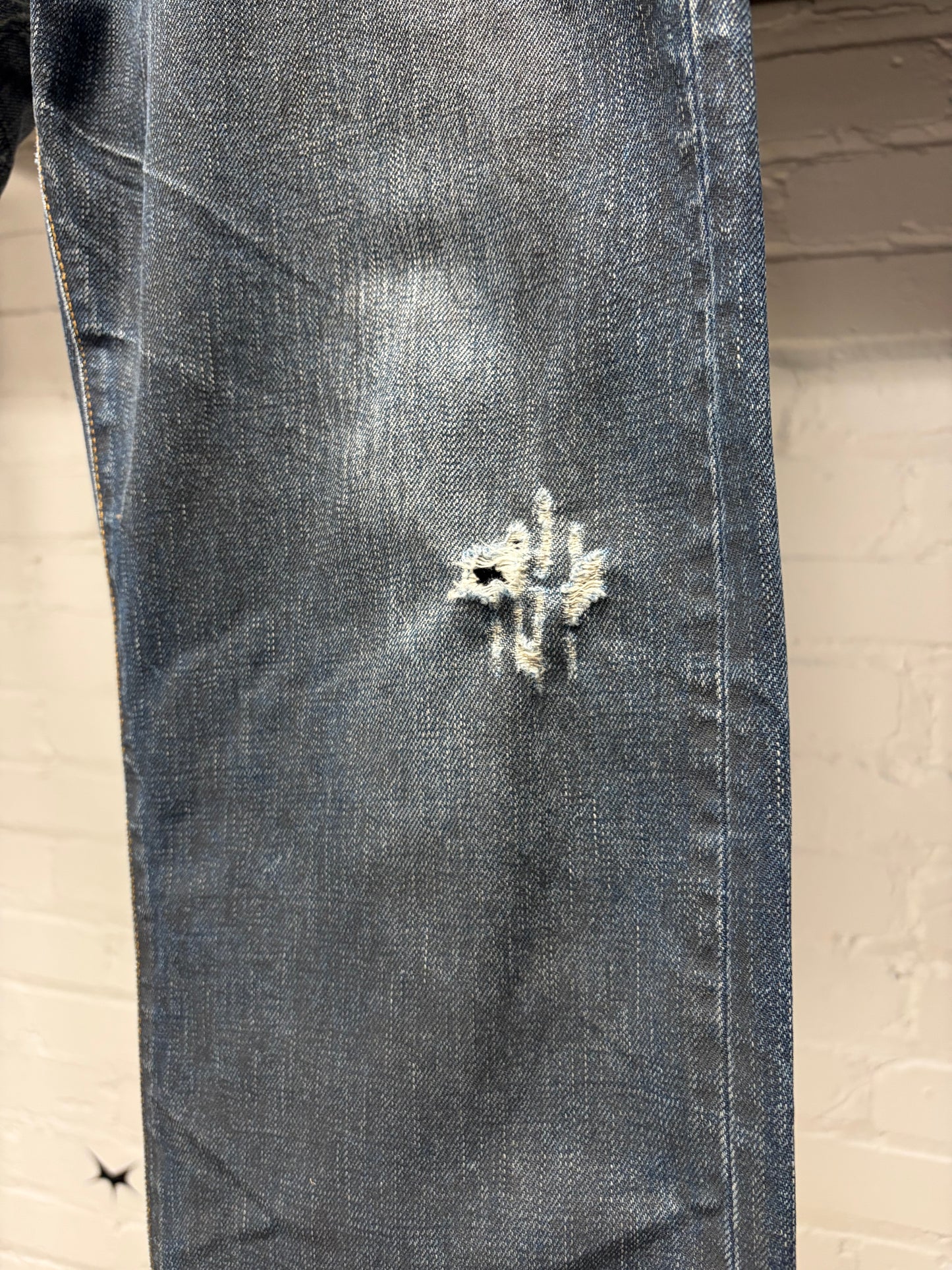 Dior Homme ‘Clawmark’ Raw Blue Skinny Jeans Black Wax Coating