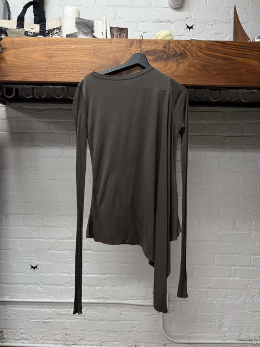 Rick Owens ‘Lilies’ Dust Brown Asymmetric Long Sleeve Layering Shirt