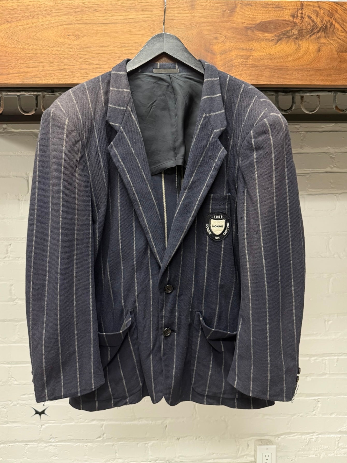 SS1988 Comme Des Garçons Sun Faded Pinstripe ‘Badge Crest’ Uniform Blazer