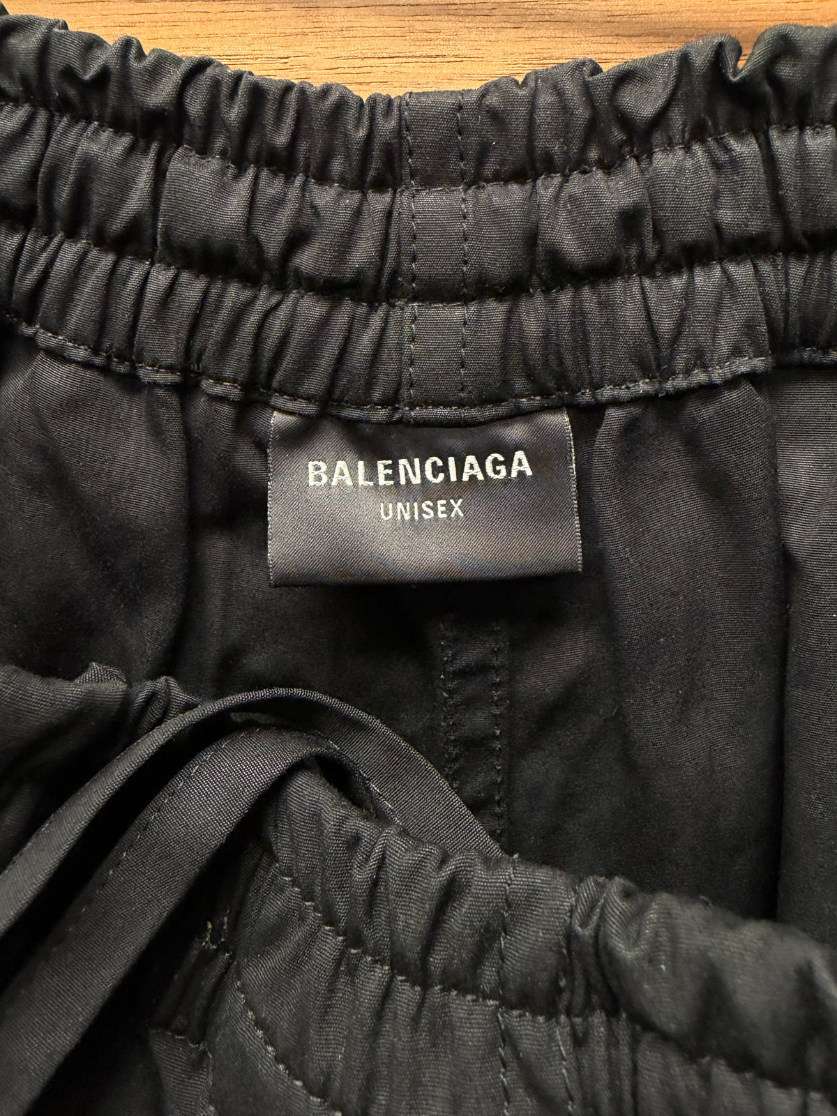 2024 Balenciaga Black Cotton Wide Leg Drawstring Track Pants