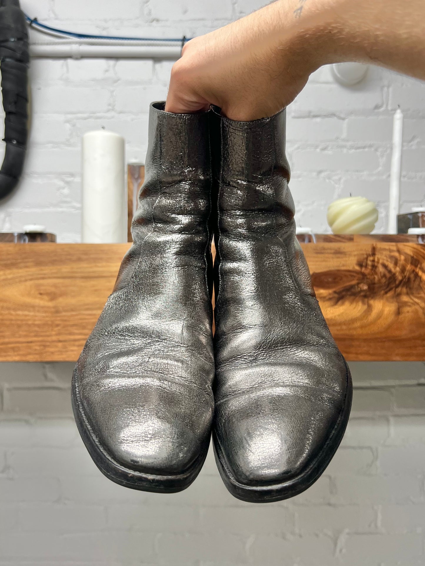 SS2018 Saint Laurent Gunmetal ‘Wyatt’ Pointed Toe Boots