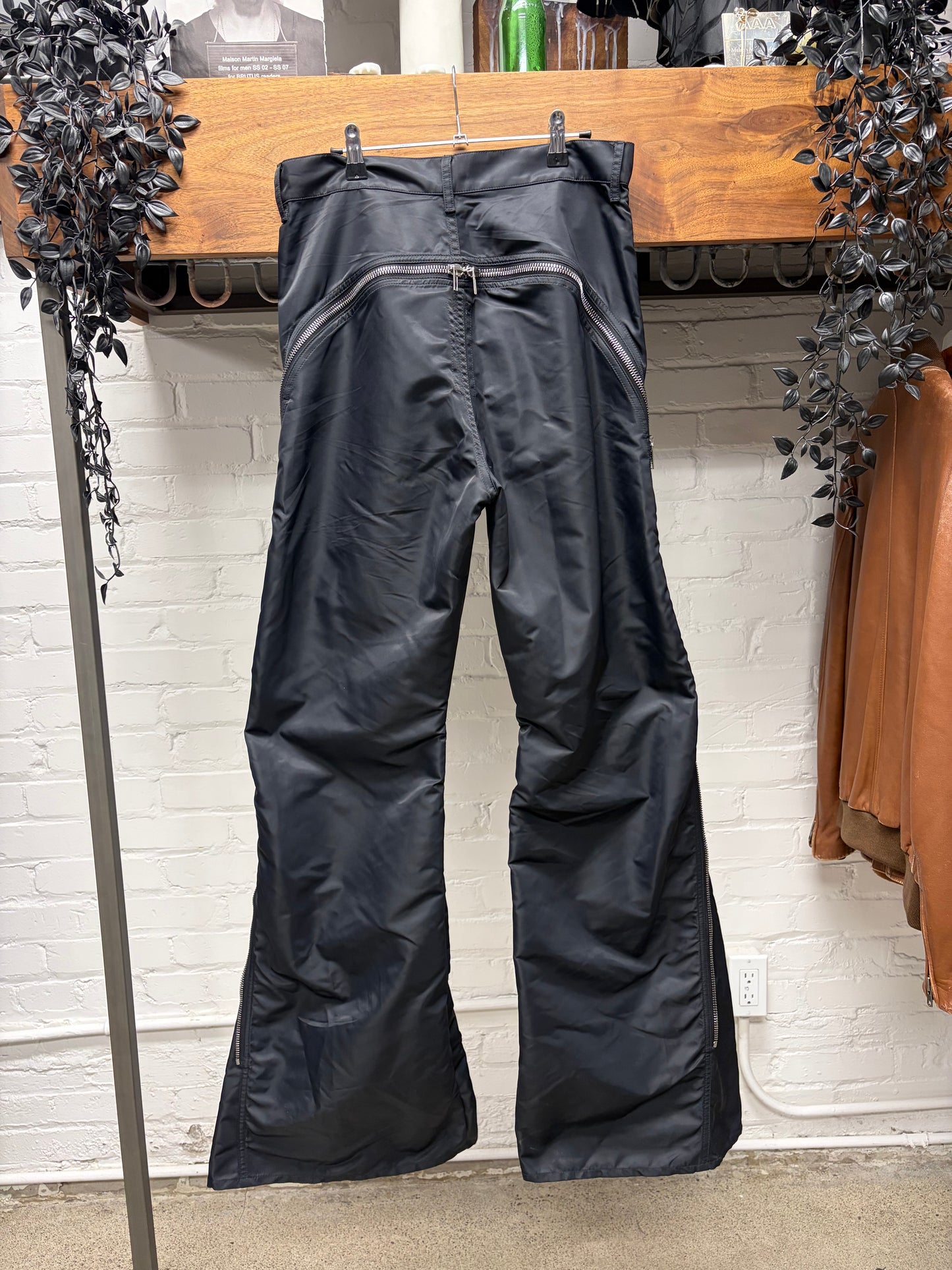Rick Owens Black Nylon ‘Bolans Banana’ Flared Leg Pants