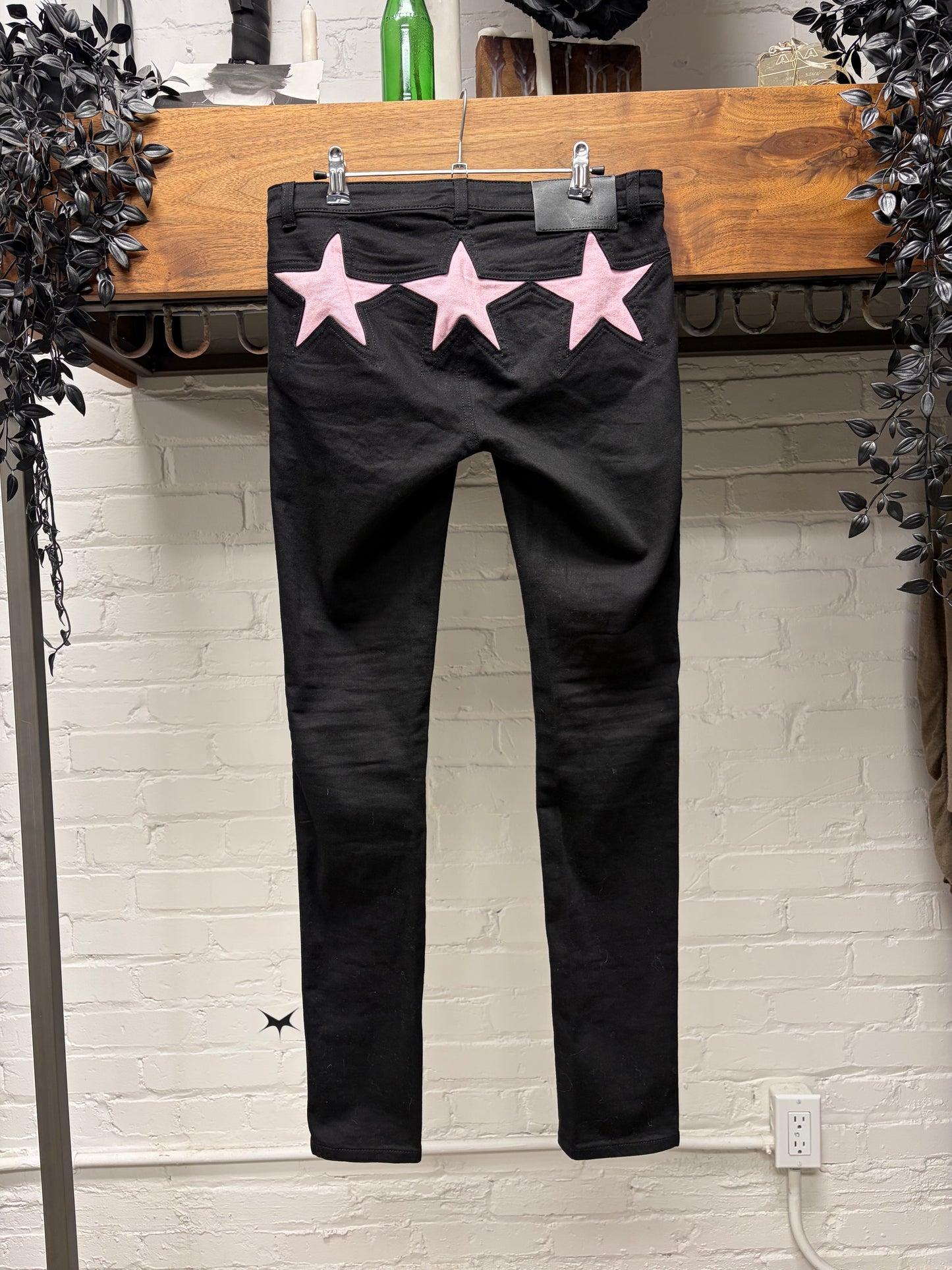 2017 Givenchy Pink ‘Star Patch’ Black Skinny Jeans