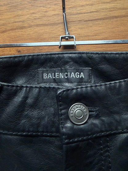 Balenciaga Heavyweight Black Leather Straight Leg Pants