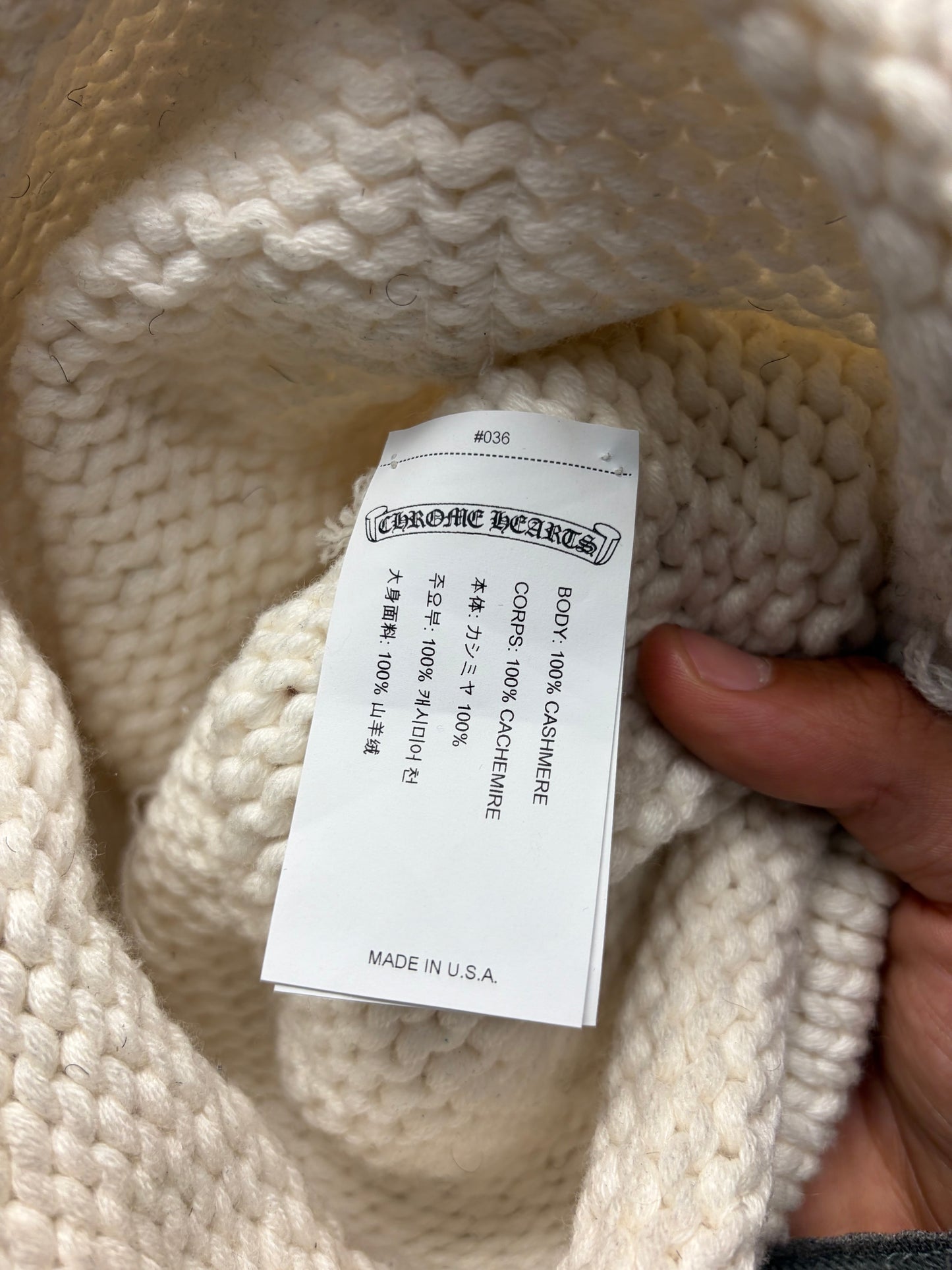 Chrome Hearts Cashmere/Rhodium White Beaded Cross Patch Beanie