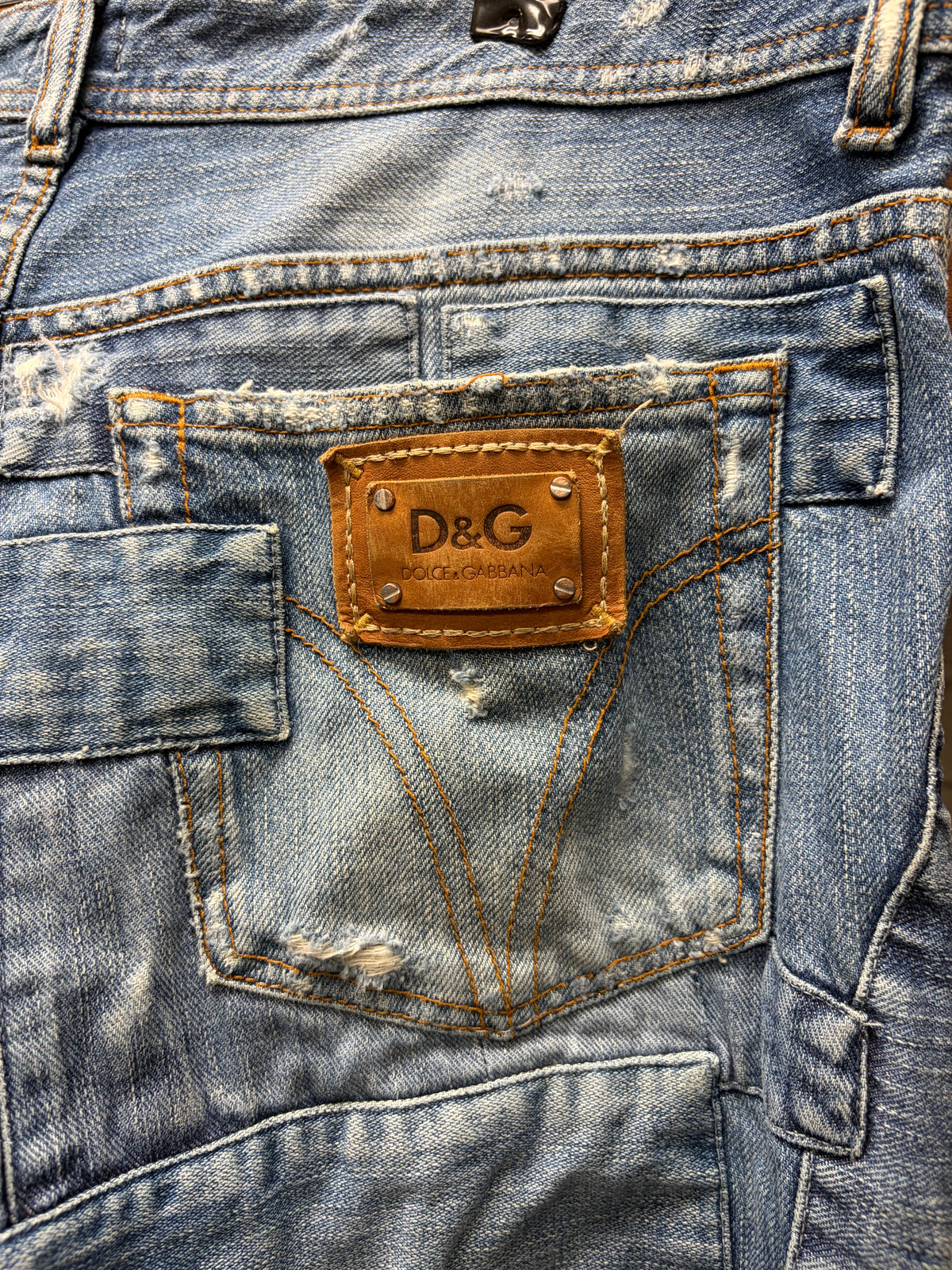 Dolce & Gabbana Patchwork Distressed Blue Bootcut Denim