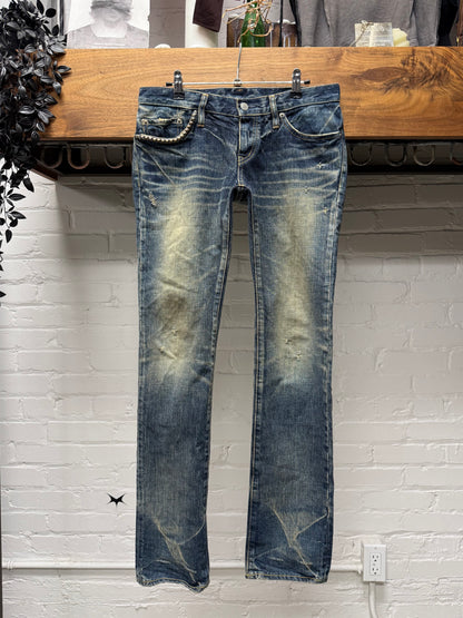 2000s Hysteric Glamour Studded Raw Blue Skinny Jeans