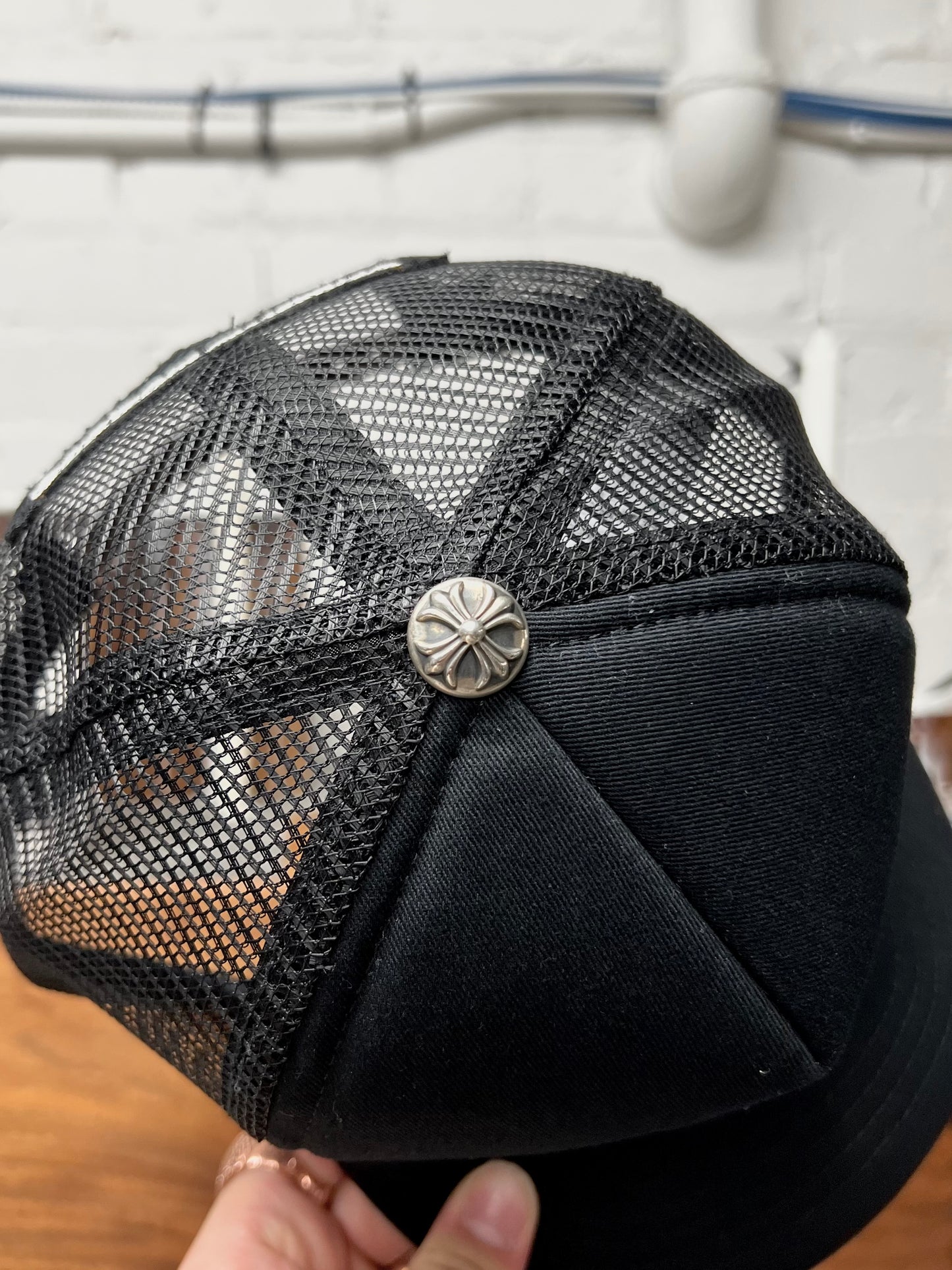 Chrome Hearts Leather ‘Cemetery’ Triple Cross Patch Snap Back Hat