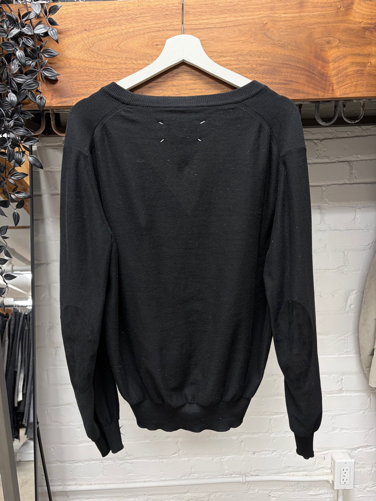 Maison Margiela Line (10) Black Suede Elbow Patch Wool Cardigan