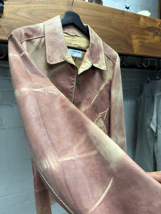 Vintage Dolce & Gabbana Red/Cream Sun Faded Pigskin Leather Jacket