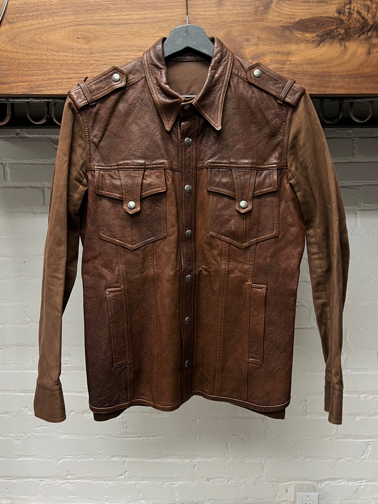 2000s Gucci Collared Leather Western Button Snap Shirt