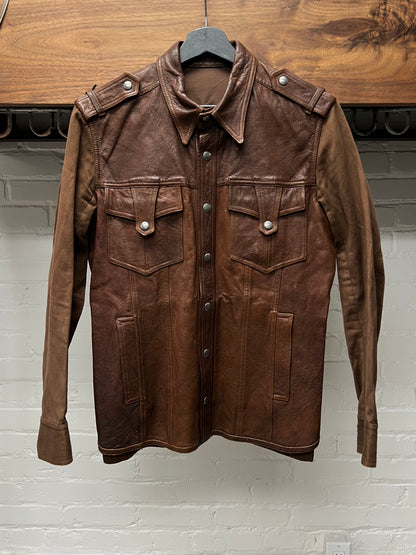 2000s Gucci Collared Leather Western Button Snap Shirt