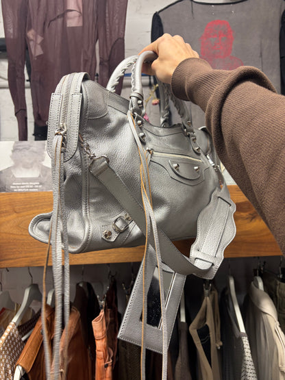 Balenciaga Metallic Silver ‘City Bag’ Classic Size with Silver Hardware