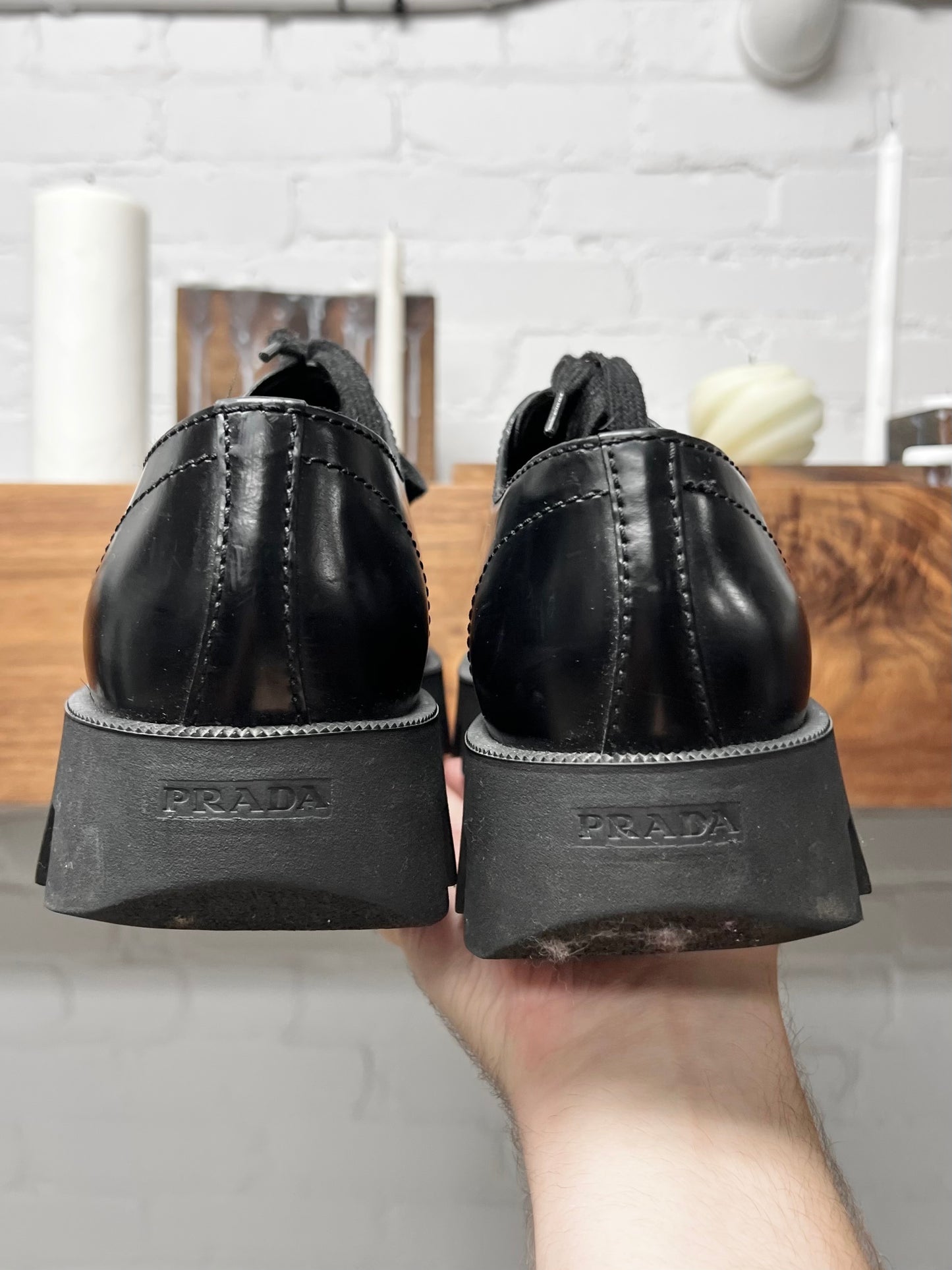 Prada ‘Monolith’ Calfskin Leather Platform Derby