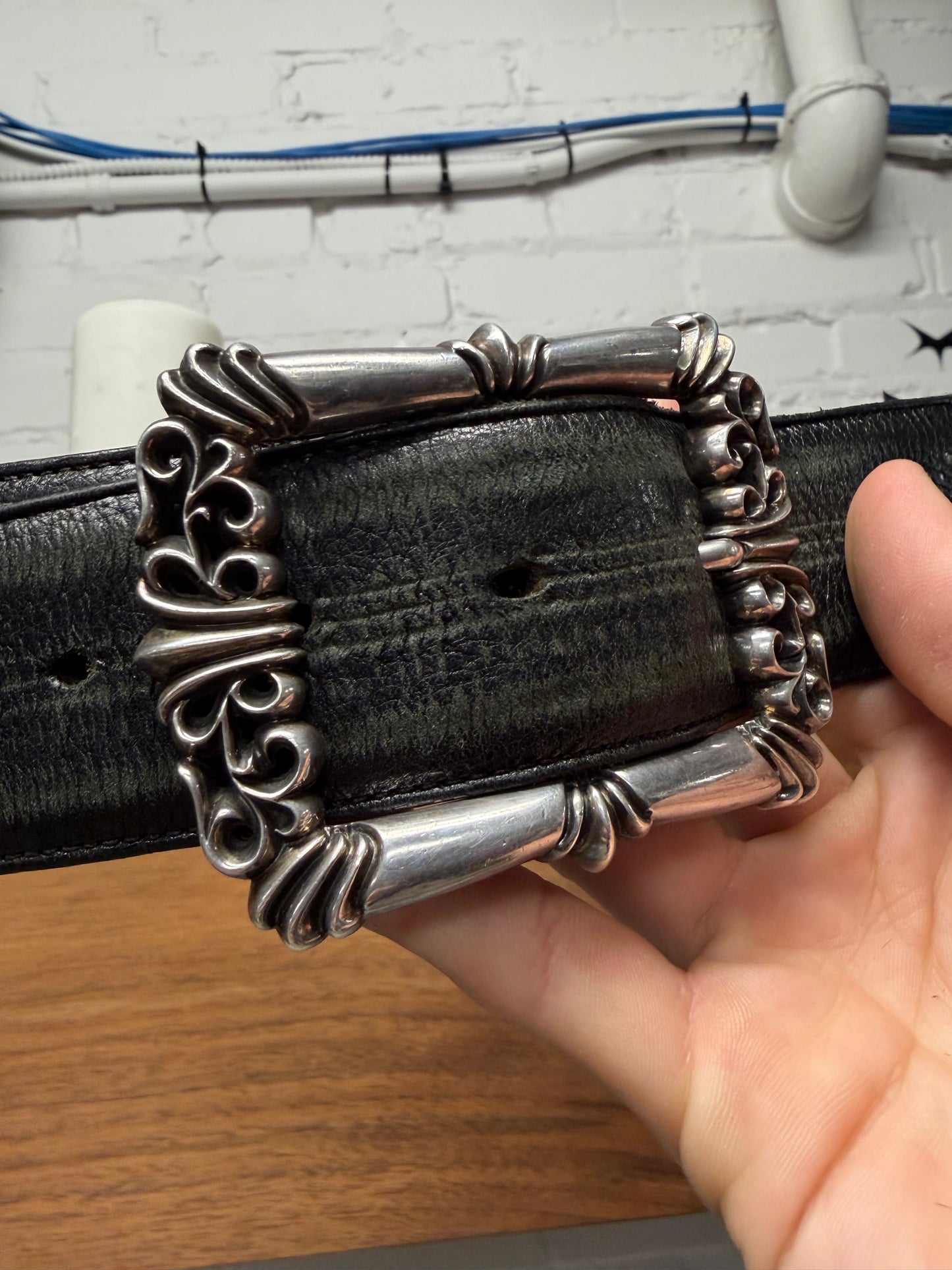 Chrome Hearts ‘Filigree Buckle’ .925 Silver Black Leather Belt