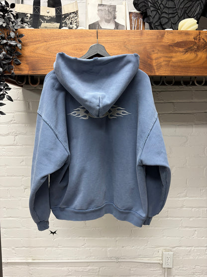 SS2024 Balenciaga ‘Unity Flame’ Blue Zip Up Distressed Cotton Hoodie